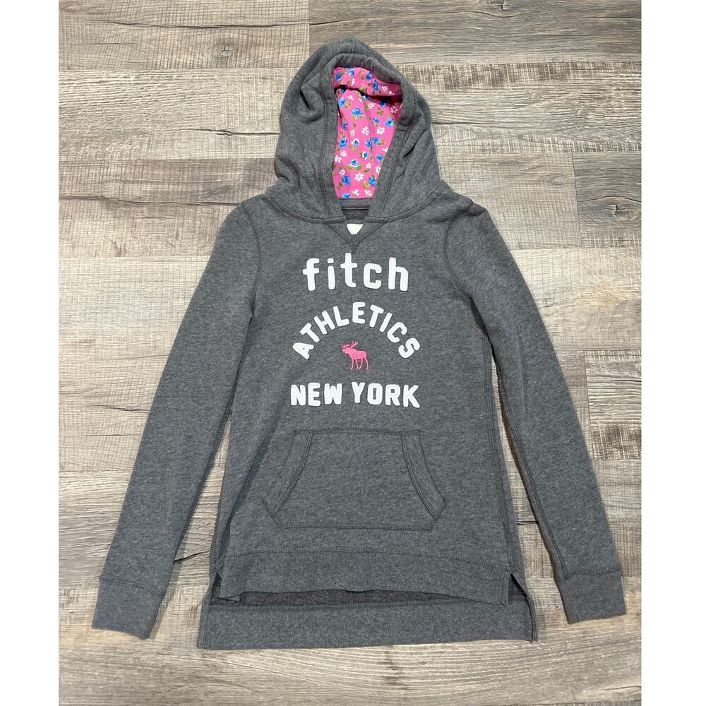 Abercrombie‎ Kids Girls Size Medium Hoodie Gray Y2K Beach Athletics Logo Graphic